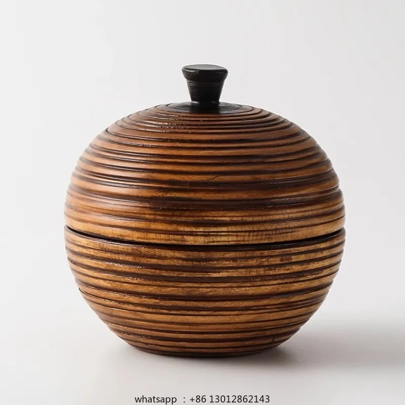 

Handcrafted Solid Wood Household Storage Jars Creative Retro Tea Candy Dried Fruit Storage Jars Multi-functional Home Decoration