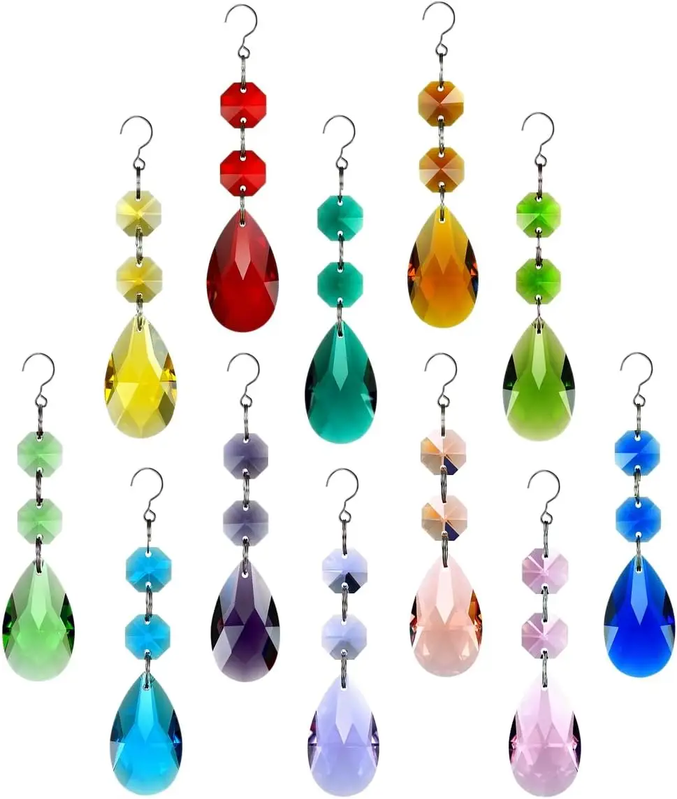 20pcs Multicolor 38mm Teardrop Hanging Crystals Beads Ornament Pendants for Chandeliers Window Wedding Decorations Gifts