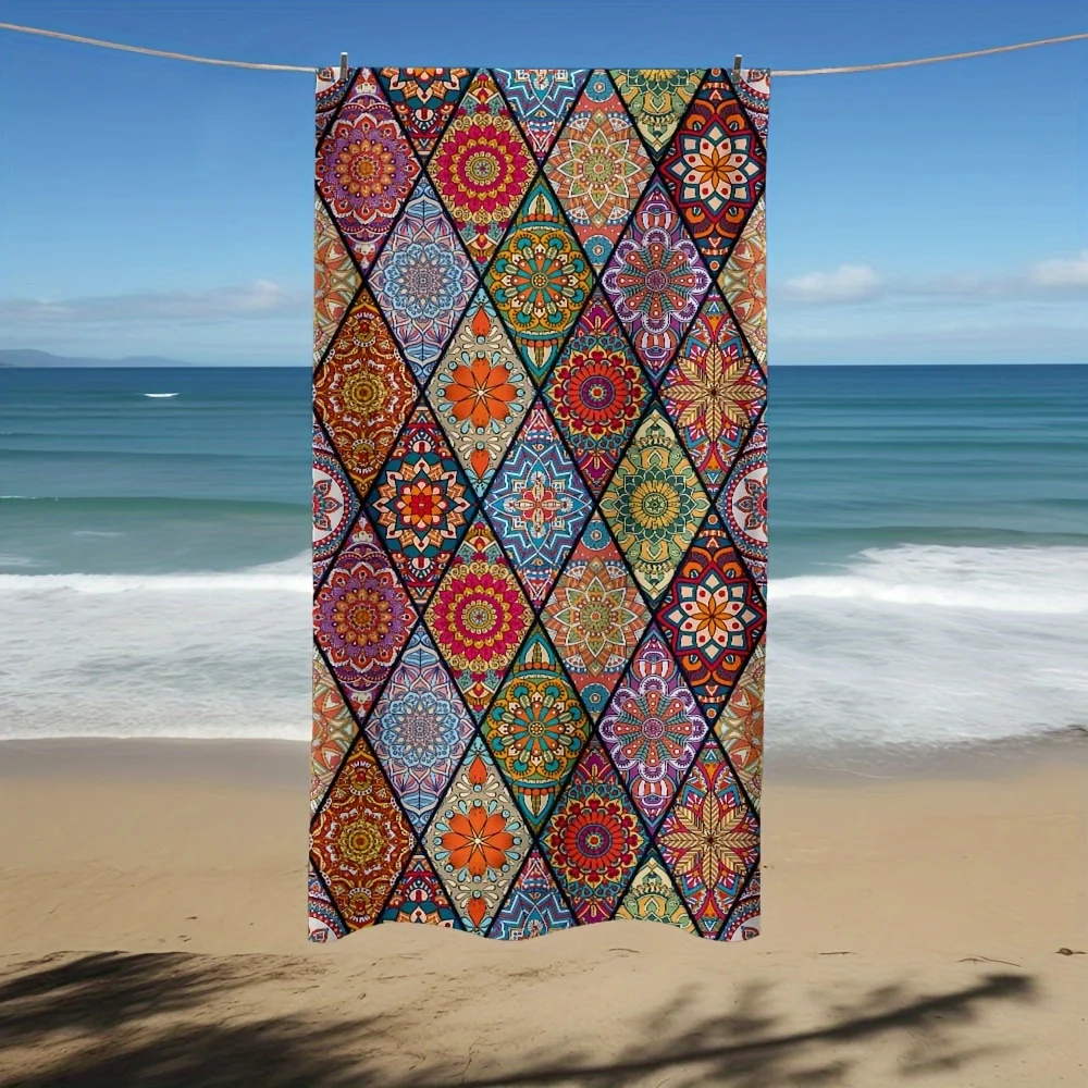 Mandala Pattern Beach Towel, Quick Drying Soft Absorbent for Outdoor Travel Camping