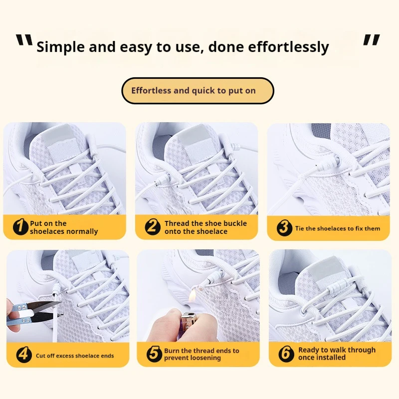 Round Elastic Laces Metal Buckle Shoelace Sneakers Canvas Shoes Quick On/Off Shoelaces Kids Adult Shoe Accessories image 6
