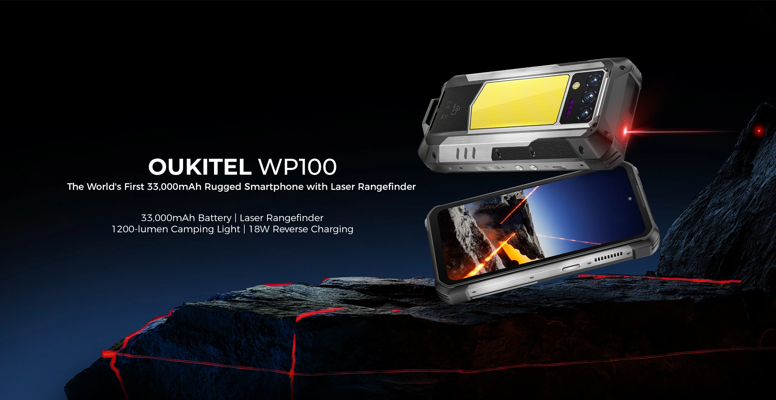 Oukitel WP100 Rugged Phone 33000mAh Battery Built in Laser Rangefinder 6.8 Inch 12+24GB RAM+512GB Mobile Phone 200MP Camera NFC