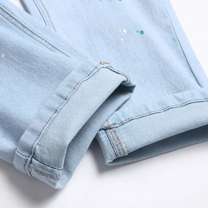 Embroidery Jeans Men Hole Splash Ink Soft Ventilation 3D Hollow Long Pants Hip Hop Soft Repair Tall Street Pure Cotton Red Ear 2