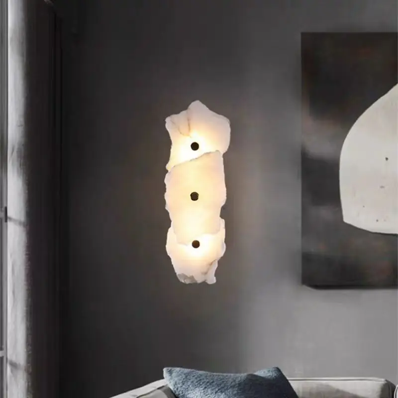 Natural marble LED wall light copper light luxury modern Spanish marble creative restaurant living room wall light