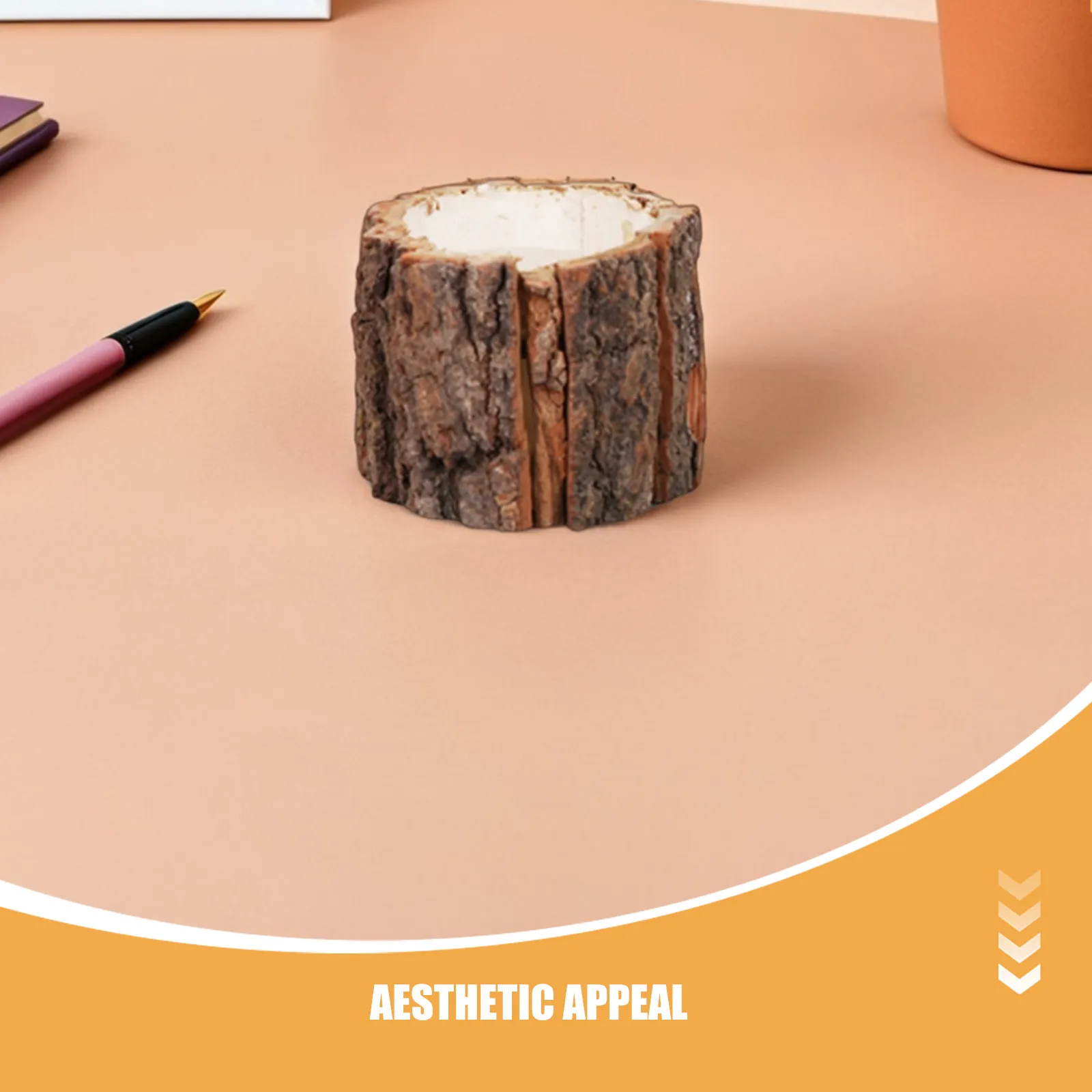 5Pcs Wood Pencil Holder Set Tree Bark Texture Desk Organizer Creative Stationery Storage Box for Office Classroom Study