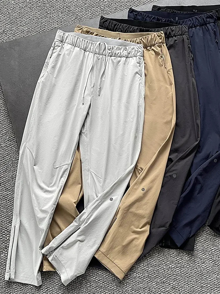

Qui Dry Ice Silk Men's Outdoor Function Trousers Summer Thin Straight Leg Sports Long Pants Zipper Closure Casual Loose Fit