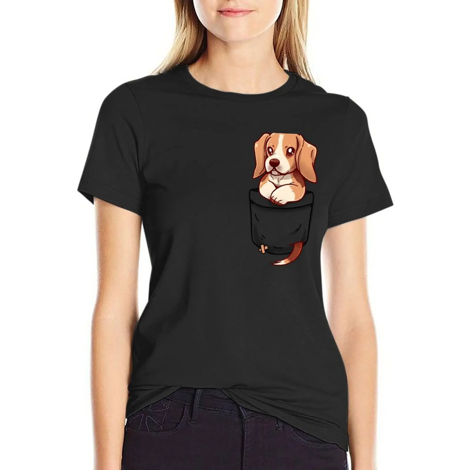 Pocket Cute Beagle T-Shirt korean fashion anime clothes t shirt dress Women