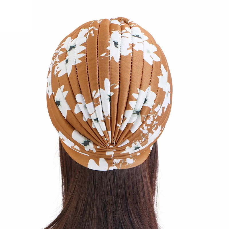 Neue Frauen Drucken Blume Knoten Krebs Rüschen Chemo Hut Beanie schal Turban Kopf Wrap Gestrickte Kappe Haarausfall Zubehör – Detail 39