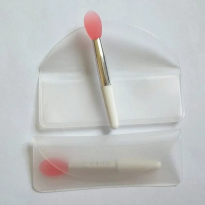 1 Uds. Mini cepillo de labios de silicona de doble cabeza rosa, herramienta de belleza con cuchara para máscara bonita