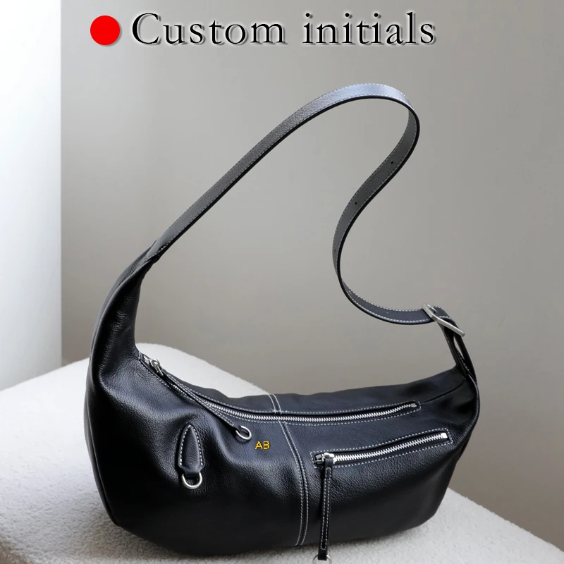 Custom Initials Korean Leather Half Moon Bags For Women Luxury Designer Handbag And Purses 2026 New In Cowhide Underarm Shoulder