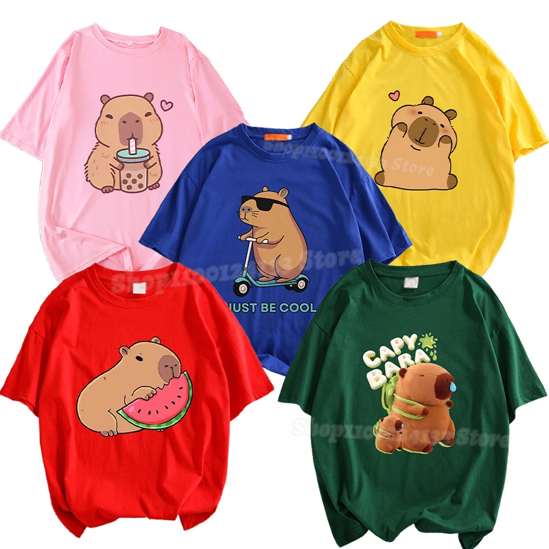 

Capybara Men Women Adult T-shirt Cotton Cute Anime Print Girl Tee Shirt Short Sleeve Summer Streetwear Casual Party Kawaii Tops