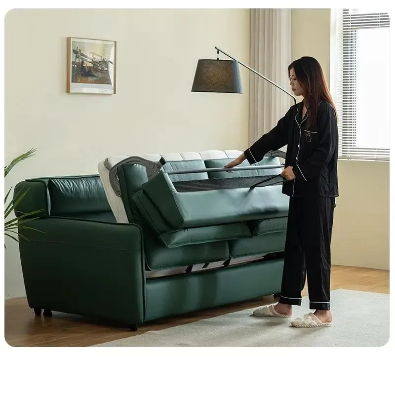 for Modern Home Furniture Luxury Living Room Hotel Sofa Bed Combined Office Leisure Sofa Bed Metal Frame Green Leather Sofa