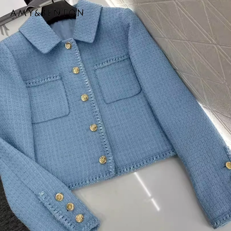 

2026 Spring Fashionable High-End Elegant Women's Denim Jacket Original Design Blue Versatile High-Waisted Short Skirt Set Ladies