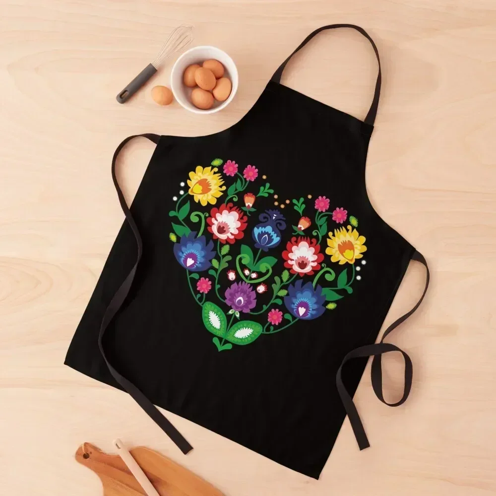 

Folk heart, beautiful polish folk motif - white Apron Home Cleaning Women Kitchen'S Kitchen New 2022 Year Apron