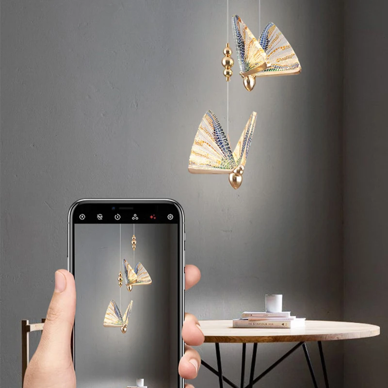 Indoor Butterfly LED Pendant Lights with RC for Bedside Bedroom Interior Chandelier Hanging Lamps for Dinning Room Kitchen Home