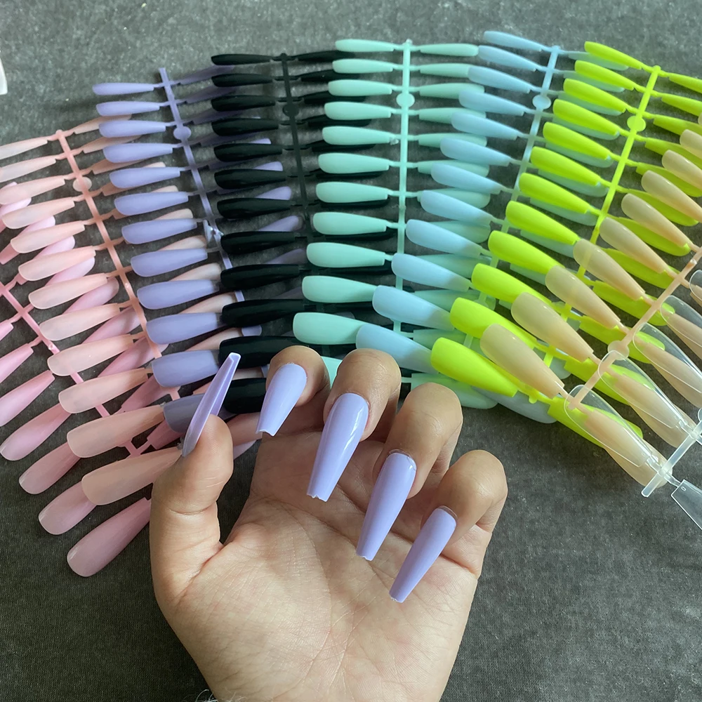 

24pcs Mix Colors Smooth Super Long Coffin Full Cover Nails Ballet Press On Nail Tips Nail Art Artificial Fingernails Fake Nail