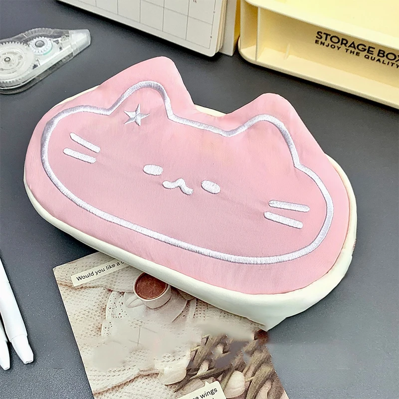 漫画の子猫をイメージした大型ペン収納バッグ、ピンクの子供用ペンケース