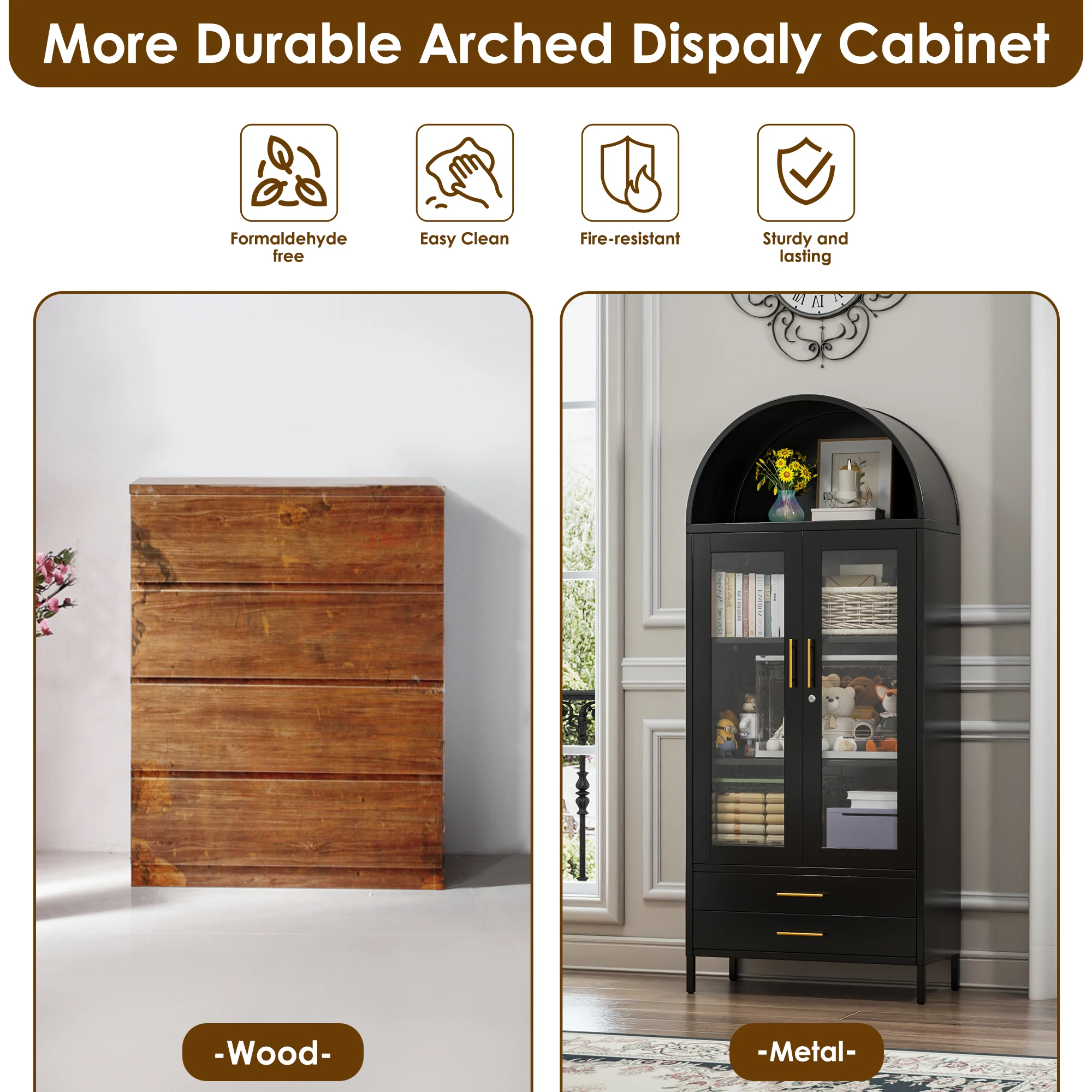 73 ''H металлические арочные кухонные шкафы, арочный шкаф-витрина со стеклянными дверями и ящиками для домашней гостиной