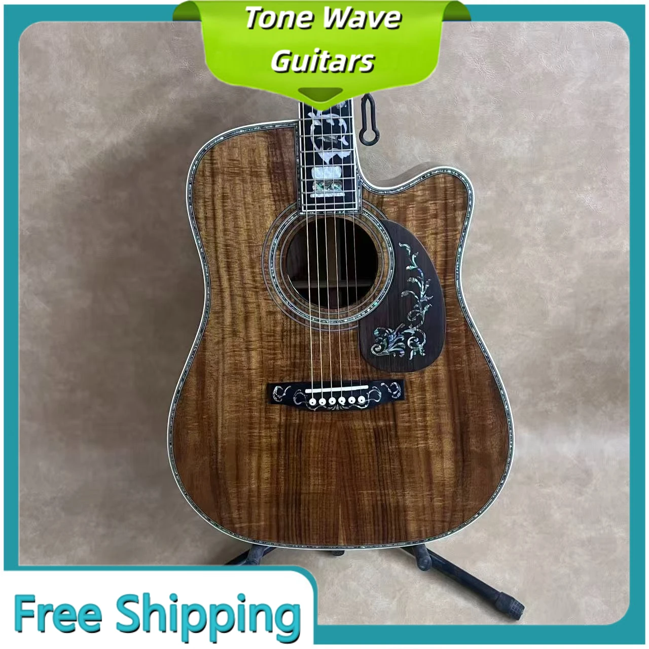 

Hot Selling Acoustic Guitar D45 Brown KOA Body Ebony Beginners Fingerboard Painting Neck High Customized Solid Top