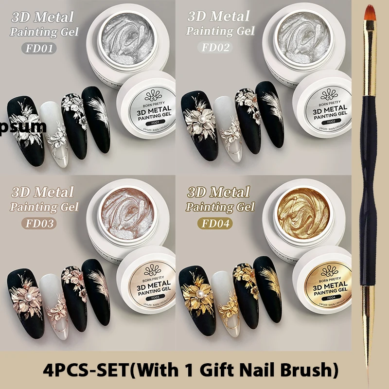 BORN PRETTY 5ml 3D Metall-Malgel, geprägtes Nagelgel, Gips-Textur-Zeichnungsgel, Schnitzgel, Nagelkunst, Maniküre-Zubehör