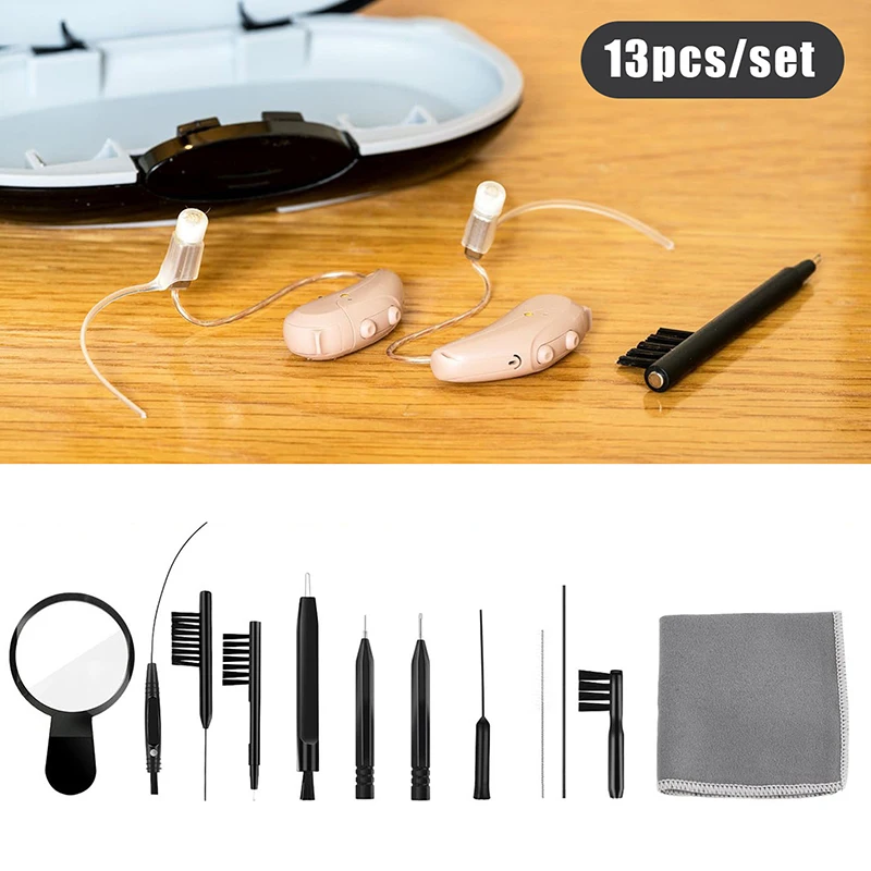 

13pcs Hearing Aid Cleaning Kit Ventilation Rods Screwdrivers Brush Vent Cleaner Triple Magnifying Glass Earphones Cleaning Brush