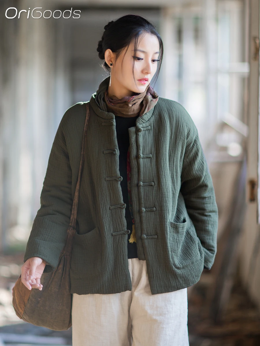 

OriGoods мягкое теплое хлопковое стеганое пальто женская зимняя стеганая куртка в китайском стиле зимняя одежда 2025 уличные пальто верхняя одежда B364