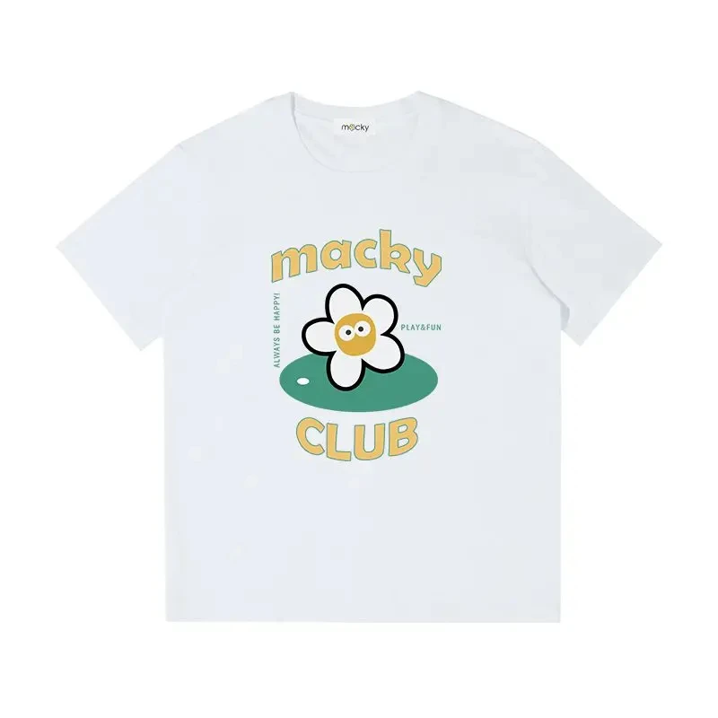 Korean High-quality MACKY Golf 24 Women\'s Letter-printed Flower Short-sleeved T-shirt Printed Crew-neck Top Graphic T Shirts