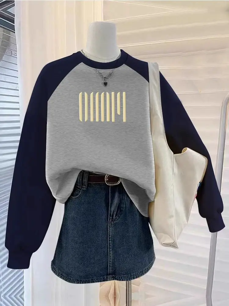 

plus Size Women's Faionable round Ne Loose Color Blo Hoodie Thiened Fce Autumn Winter New Sle Streetwear