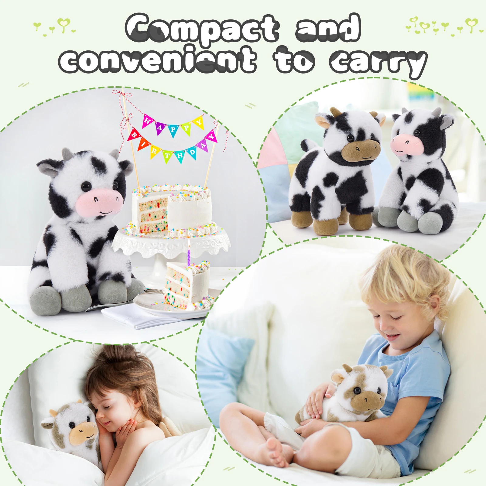 Tezituor Set di 6 animali di peluche di mucca grande, peluche di mucca di pezza da 10 pollici per la decorazione della festa, peluche di mucca carina sfusa per ragazzi G