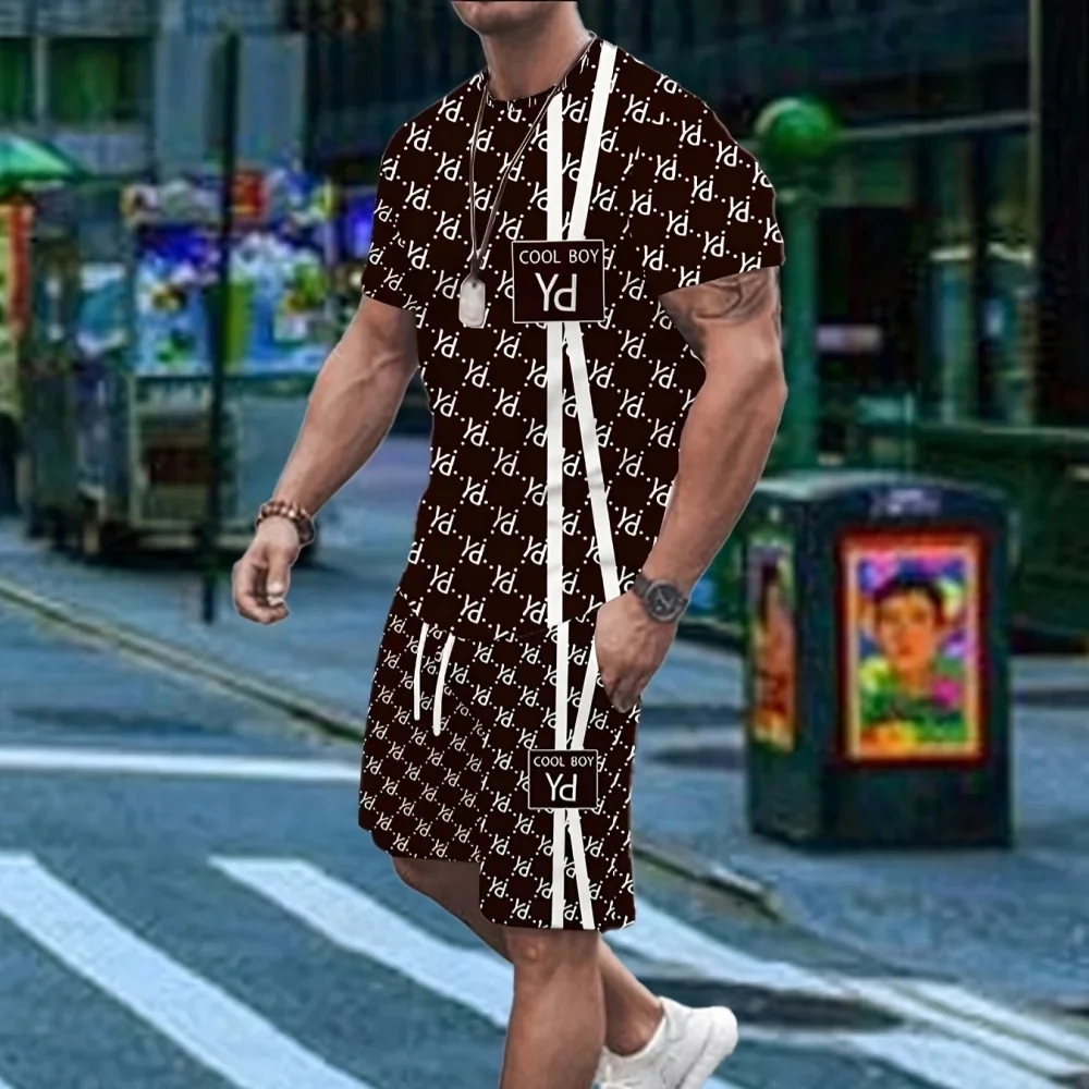 Pakaian Pantai 2026, Pakaian Olahraga Musim Panas Baru untuk Pria, Setelan Kasual Bergaya Jalanan dengan Cetakan, Kaos dan Celana Pendek Pria dengan Cetakan Stereo 3D, Set Dua Potong