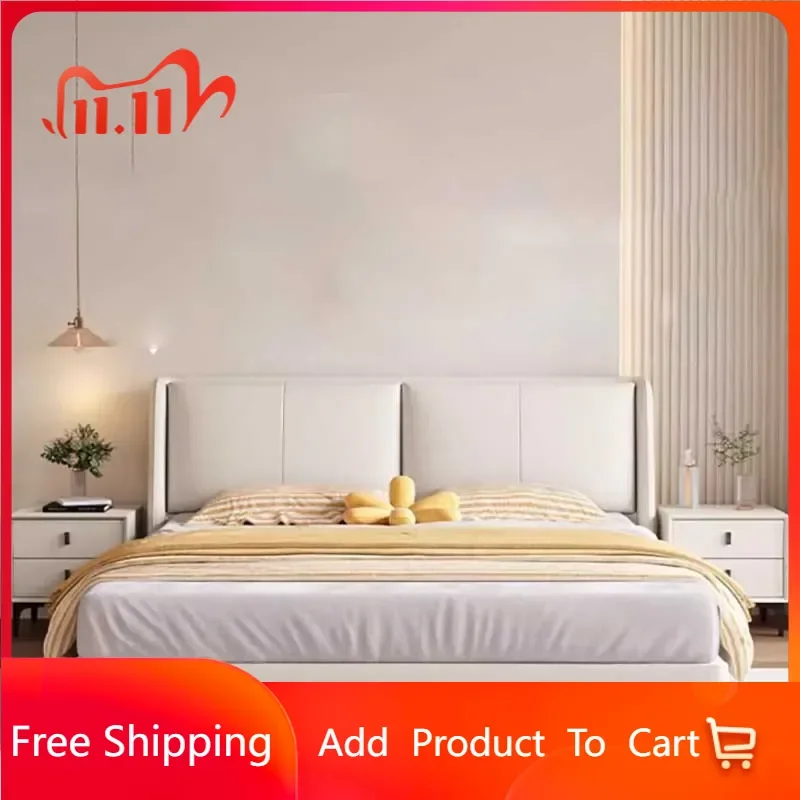 

King Size Double Bed Designer Leather Storage Sleeping Modern Twin Bed Frame White Platform Cama De Casal Nordic Furniture