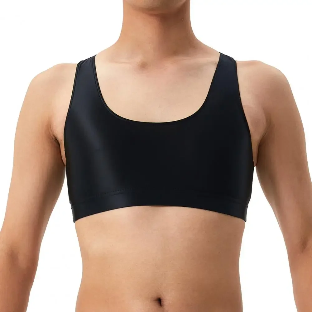 Herren Sexy Glänzende Seidige Weste O-Ausschnitt Ärmellos Racerback Tanktops Einfarbig Eng Anliegend Glatte Oberfläche Tops – Detail 3