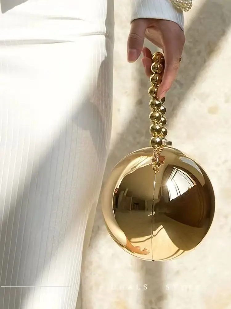 Luxury Mirror Acrylic Circular Ball Bag Fashion Beads Beaded Women Handbag Wedding Party Clutch Purse Female Shoulder Bag