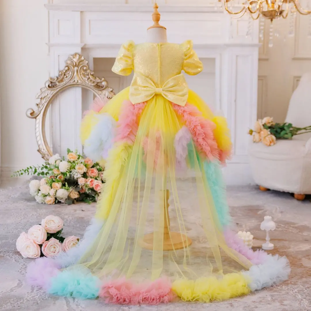2025 new girl carnival clothing lace small flying sleeve short princess skirt sloppy tulle Western Christmas princess dress
