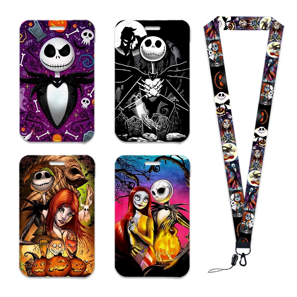 Halloween Disney Nightmare Jack Sally ID Credit Card Cover Personalized Bus Card Holder Boys Charm Badge Holder Lanyards Gift