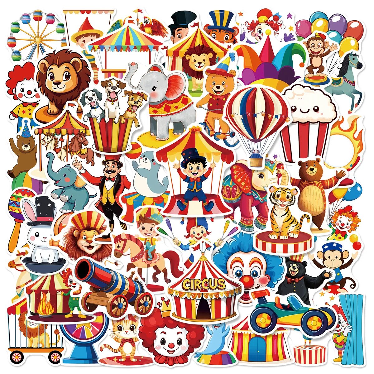 

50/100/150 шт., цирковые граффити, наклейки, милые мультяшные наклейки для ноутбука и телефона, детские канцелярские принадлежности, декор, водонепроницаемые наклейки