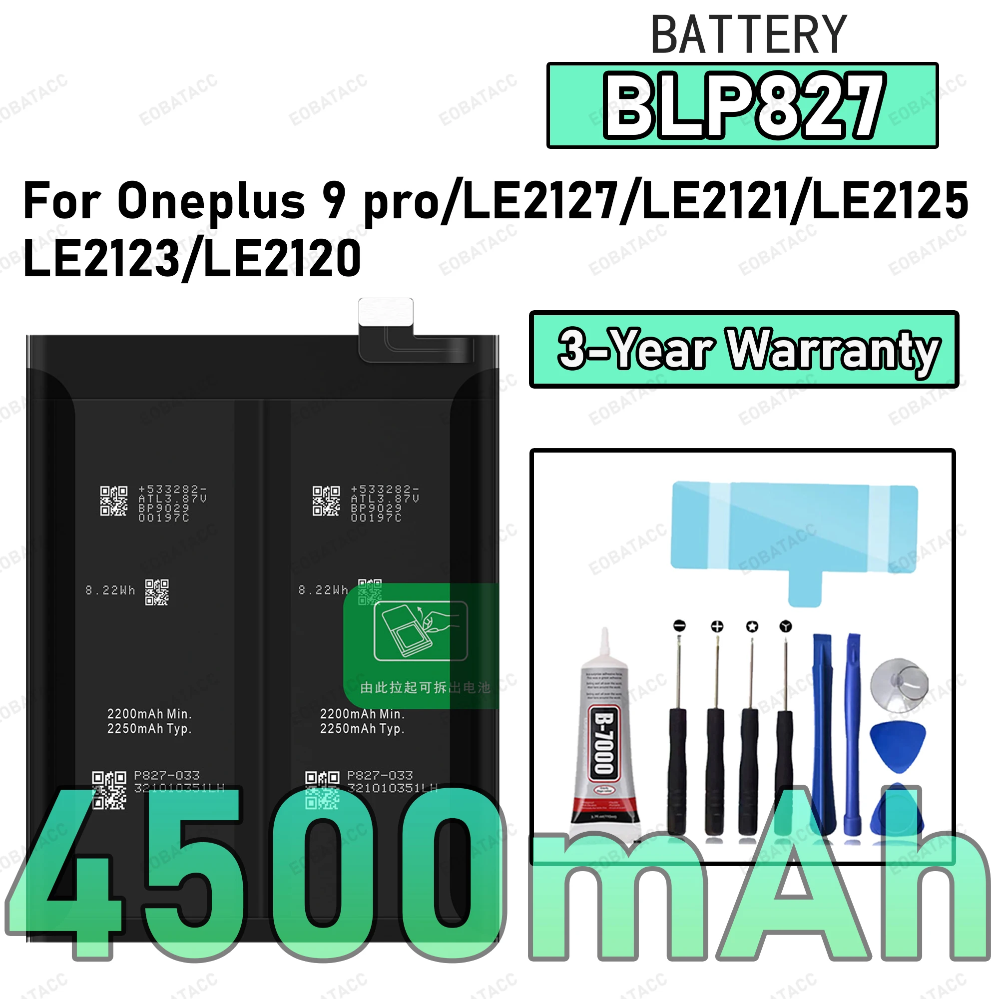 

4500mAh BLP827 Battery For OPPO Oneplus 9 pro/LE2127/LE2121 Replacement Bateria+Free Tools