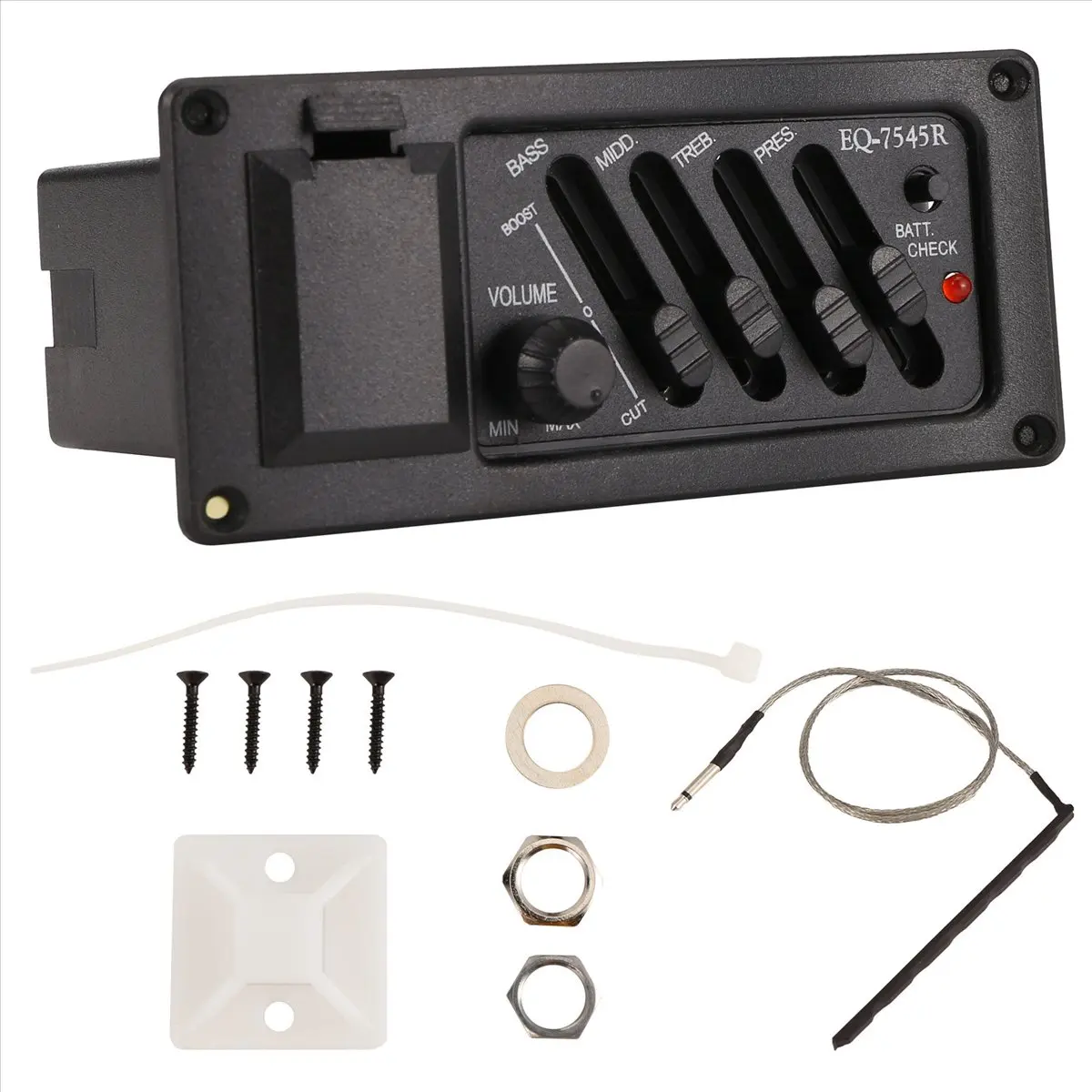 B72ABG Complete Kit EQ Pre-Amp plus Pickup for Acoustic Guitar 7545R-4 Bands plus Colume Control, Supplied with A Battery Box