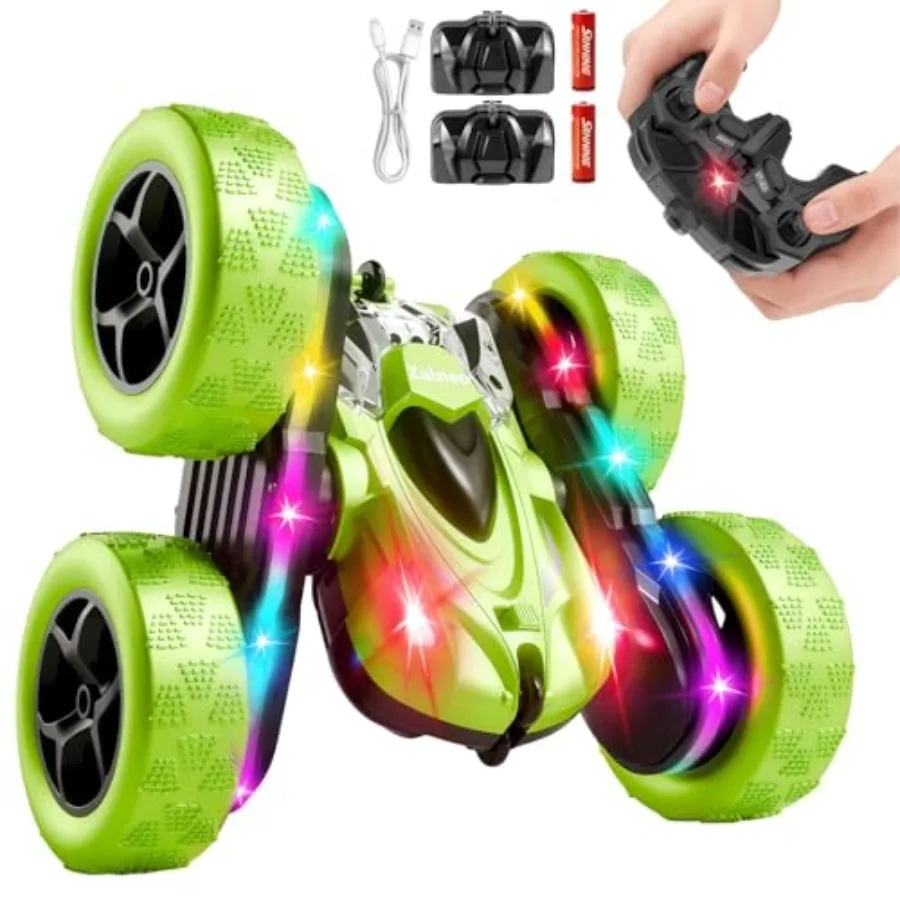 

Remote Control Car 4WD 360° Flip Double‑Sided RC Stunt Car LED Light Bar and USB‑C Modular Battery, Off‑Road Toys for Boys Ages
