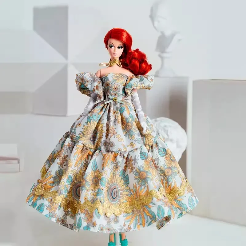 1/6 Bjd Doll Clothes Fashion Printed Princess Dress Long Skirts for Dolls 30cm Babi/Blythe/Poppy Parker Doll Accessories Toys