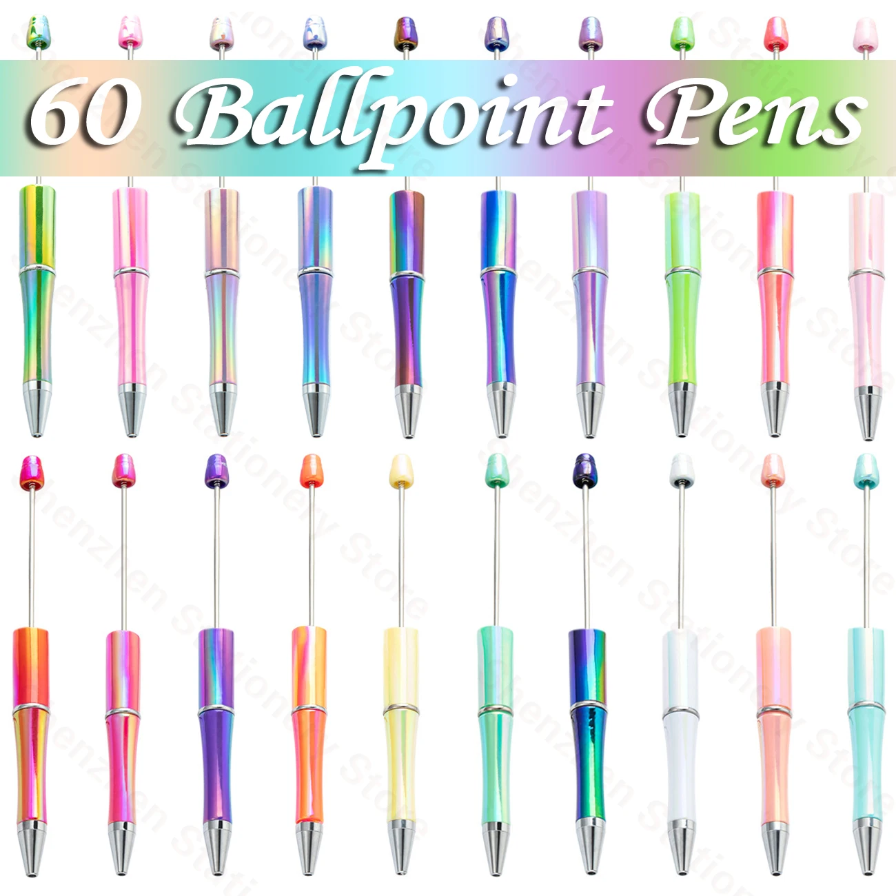 

60Pcs UV Gradient Bead Pens Wholesale Students Diy Handmade Plastic Beadable Pen Plastic Ballpoint Pen