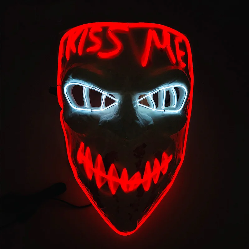 Halloween Glowing Horror Mask LED Luminous Purge Mask Cosplay Bar Party Props Neon Glowing Horror Kiss Me Mask Holiday Costume