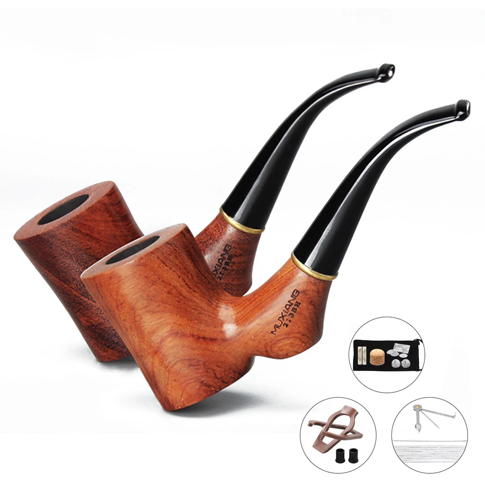 JIBILL sandalwood pipe with clean kit sandalwood pipe gift curved handle 9mm pipe channel solid wood bowl acrylic pipe handle