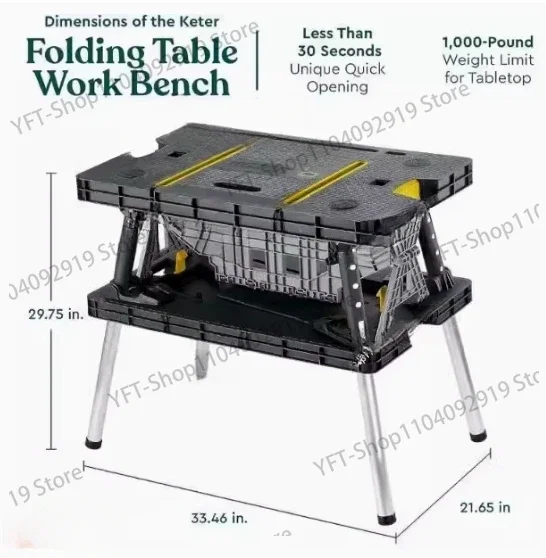 Portable Folding Work Table Tool Storage Stand Workbench with 12 Inch Wood Clamps for Saws, Home Improvement