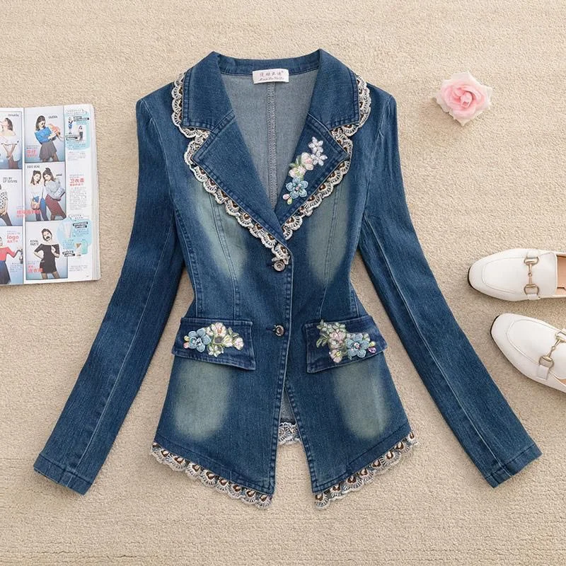 

Denim Suit Casual Jacket 2025 Spring and Autumn New Embroidery Retro Slim Fit Cardigan Top Korean Version Western-Style