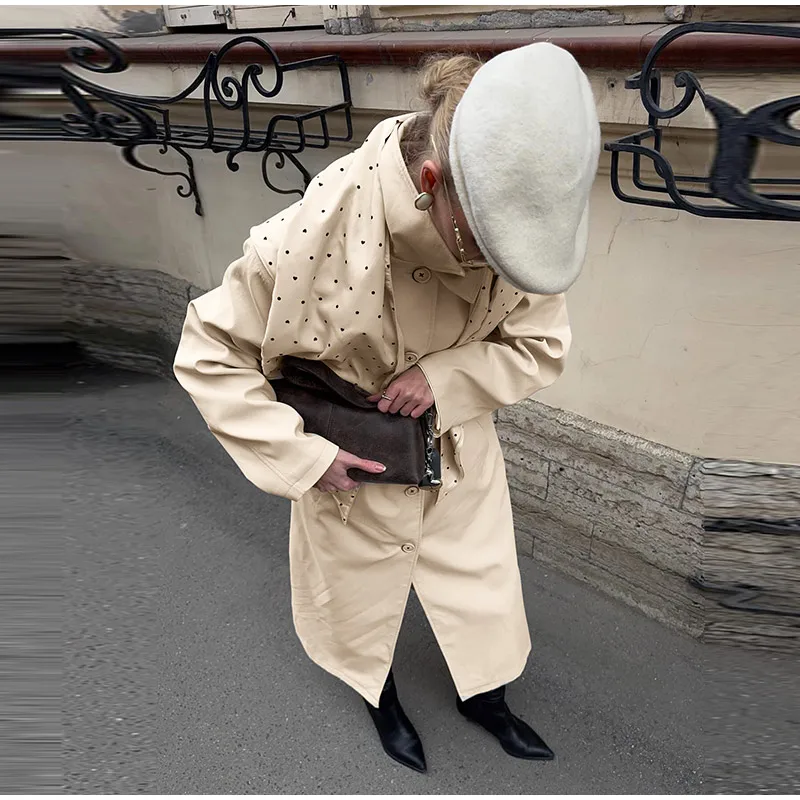 Solider Trenchcoat mit gepunktetem Futter, doppelseitiger Cape-Jacke mit Gürtel, tailliert, mit Knöpfen, Herbst 2026, Damenmode, Streetwear-Jacke – Detail 9
