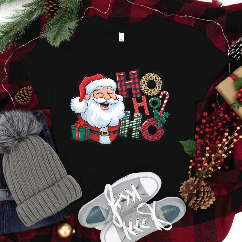 NEW Christmas Santa Claus Ho Ho Ho Print Casual T-Shirt Women Men T Shirt Summer Casual Short Sleeve Harajuku Tops Unisex Tops