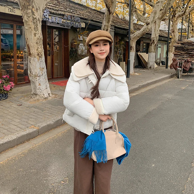 Short Korean Version of Women's Candy Color Age Reduction Small Man 2025 Winter Horn Buckle Big Lapel Short Down Cotton Jacket