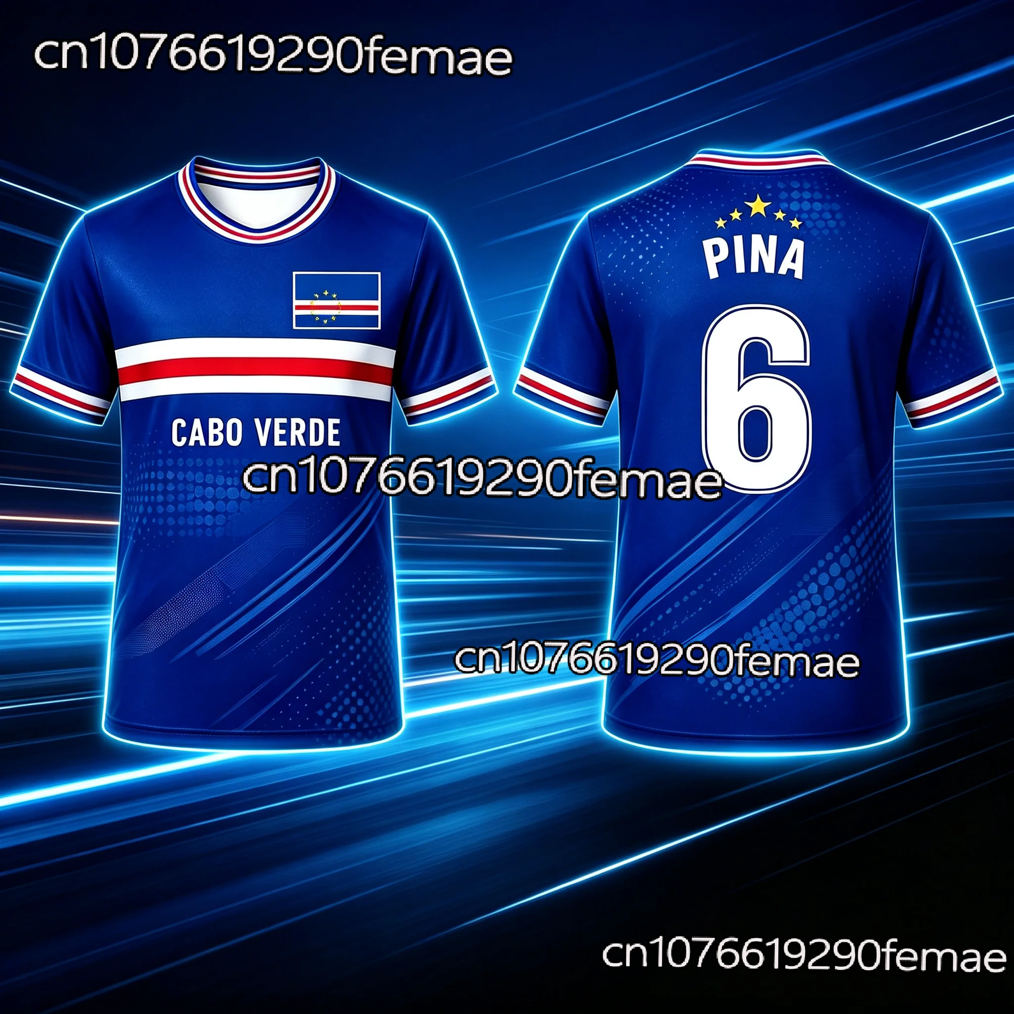 Maillot de football 2026 Cap-Vert Bleu pour Hommes, Garçons et Filles, Séchage Rapide, Personnalisable (Nom et Numéro), Vêtement de Sport pour la Randonnée, Haut de Supporter
