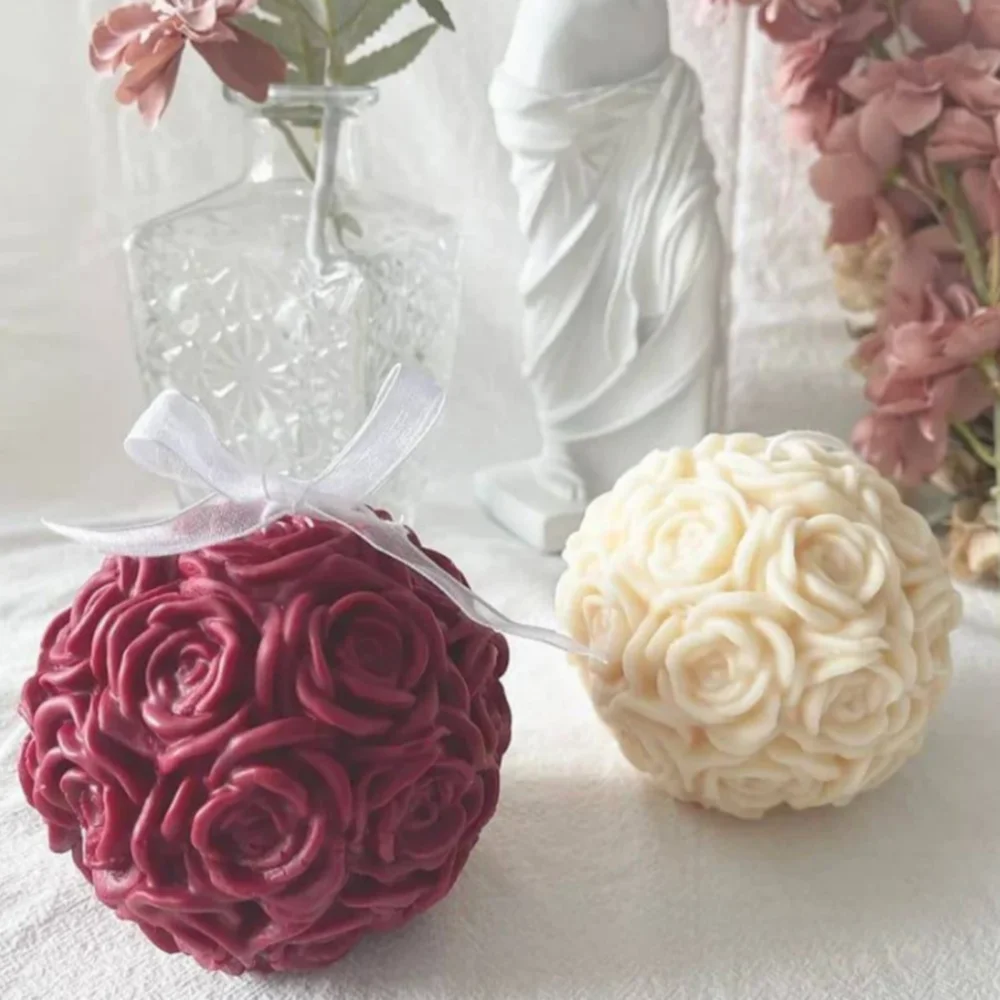 Valentine's Day Gifts 3D Rose Flower Ball Candle Silicone Mold DIY Aroma Plaster Epoxy Resin Ornament Molds Romantic Gifts
