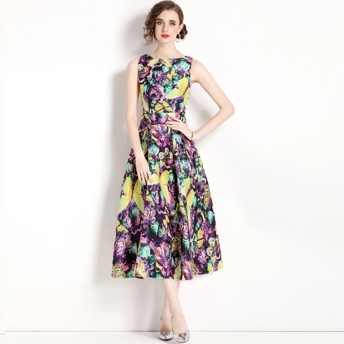 2023 neue Modedesigner Blume Sommer druck Vintage elegant eine Linie Party Kleider Frauen Geburtstag Abendessen Kleid Goblincore Landebahn